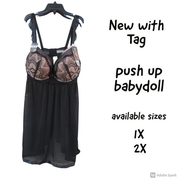 Intimates & Sleepwear Nwt Push Up Baby Doll Panty Set With Lace 2x